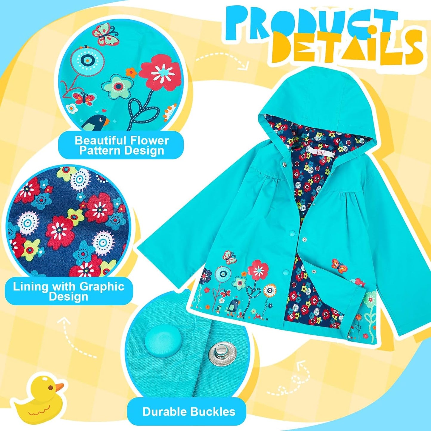 2 Pcs Toddler Raincoat Rain Boots Set Kids Baby Cartoon Hoodie Zipper Jacket Short Rain Shoes for Little Boys Girls