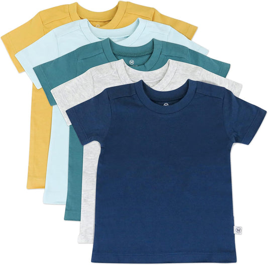 HonestBaby 5-Pack Short Sleeve T-Shirts 100% Organic Cotton Baby, Toddler, Little Kid, Boy, Girl, Unisex