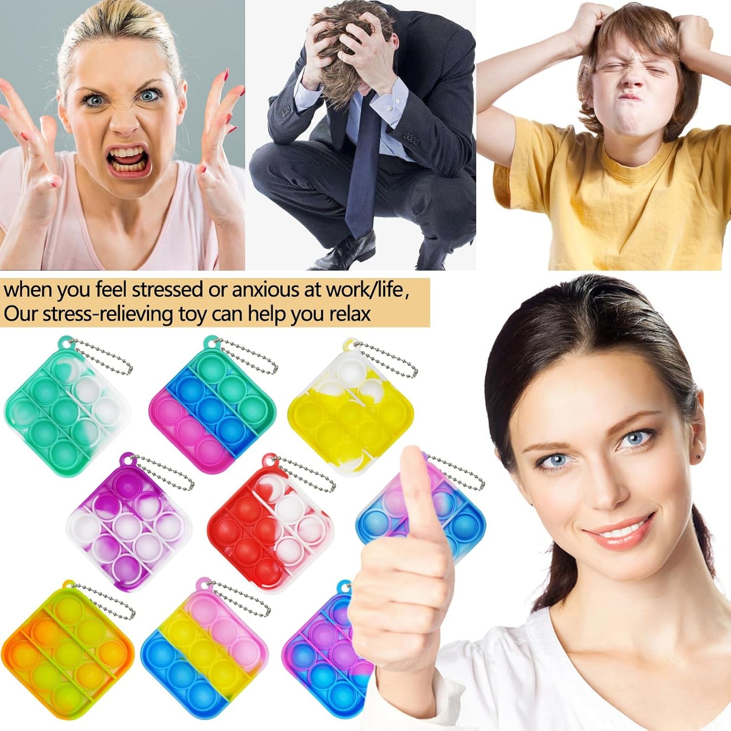 30 Pcs Mini Pop Bubble Fidget Toys for Party Favors, Small Silicone Pop Keychain Bulk for Goodie Bag, Classroom Prizes Stuffers Christmas Valentine Gifts for Kid Students