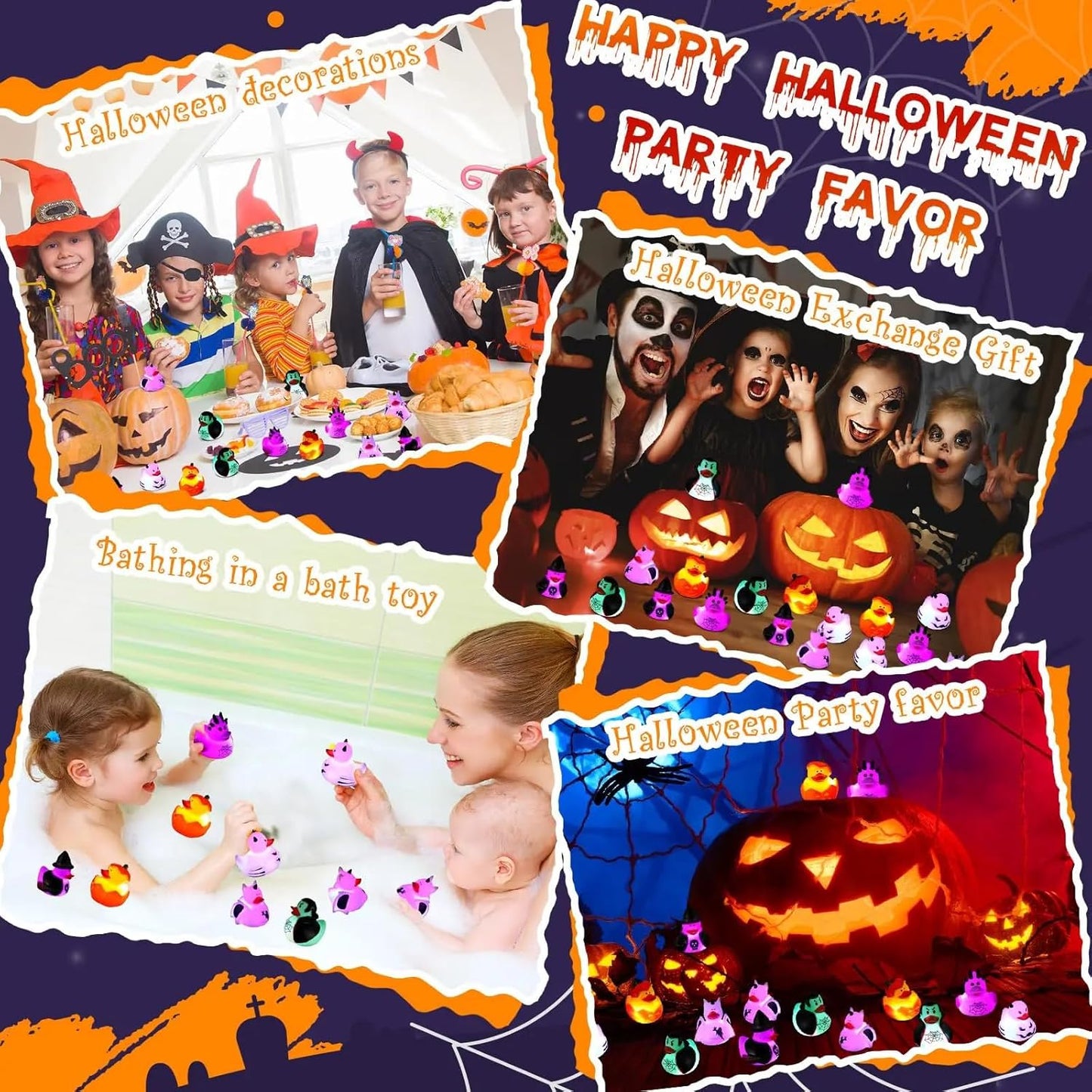 Halloween Rubber Duckies in Bulk Glow in The Dark Rubber Ducks Light up Halloween Mini Duckies Bath Toys for Halloween Party Favor Decor Pool Bathtub Baby Shower Toy Gifts for Kids (24)