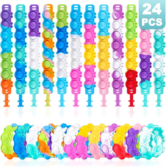 24 PCS Pop Easter Bracelets Fidget Toys Bulk Its Easter Rabbit Bracelet Easter Basket Stuffers Egg Fillers Kids Party Favors Fidgets Easter Gifts for Kids Classroom Prizes Birthday Goodie Bag Stuffers