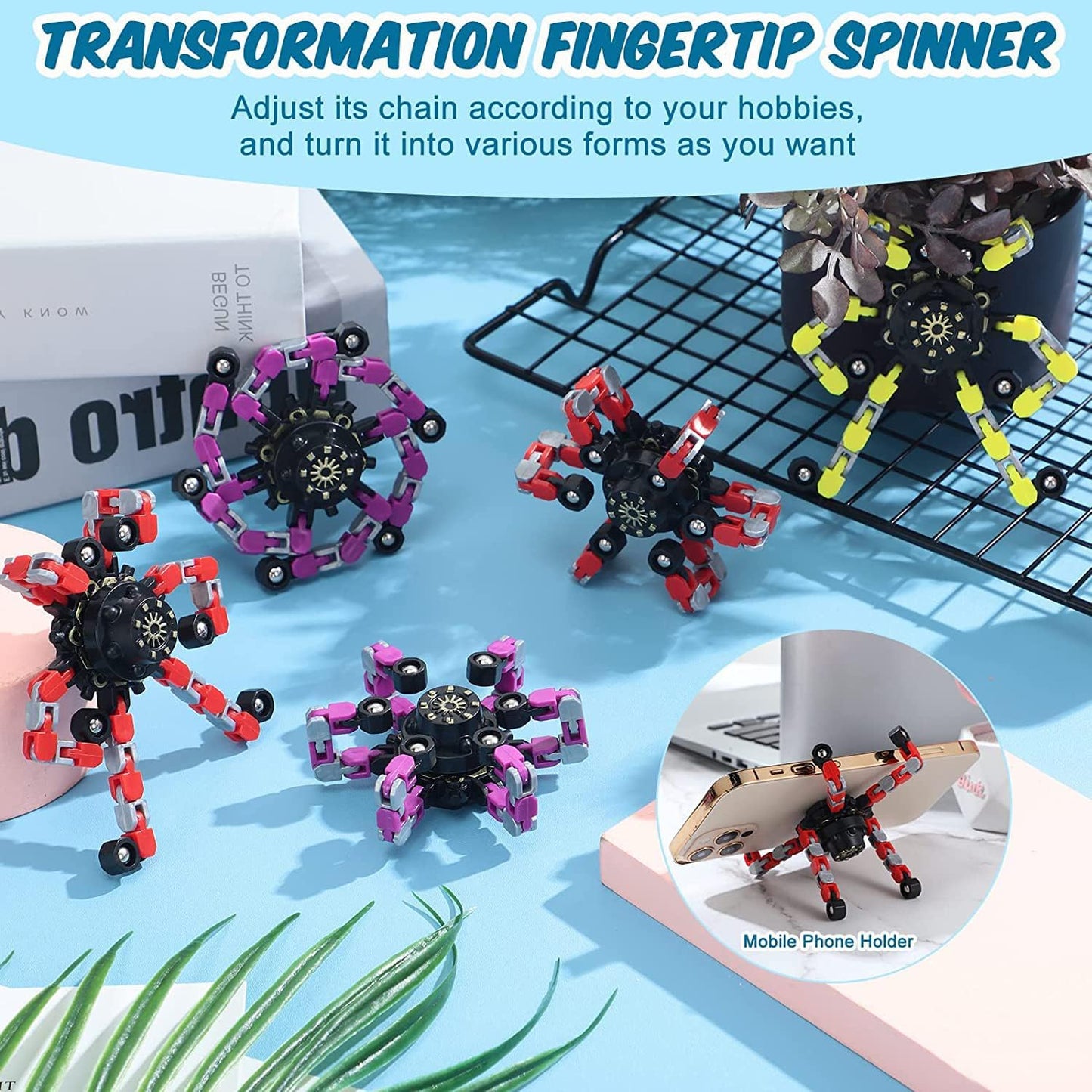 30pcs Random Fidget Spinners,DIY Deformable Robot Fingertip Toys,Decompression Spinner,Deformable Creative Mechanical Gyro Toys,Stress Relief Mechanical Chain Toy for Kids Adults，Party Supplies