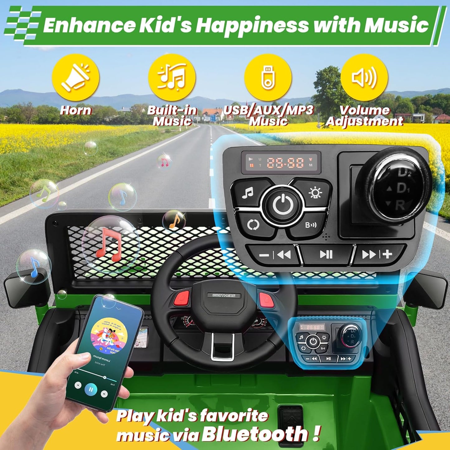 24V 4WD Ride on Truck Car w/800W Motors, Gift Flower, Remote Control, 2 Seaters, Light Bar, 3 Speeds, Pop Music, Power Four Wheels, 24 Volt Ride on Toy Car for Big Kids, Green