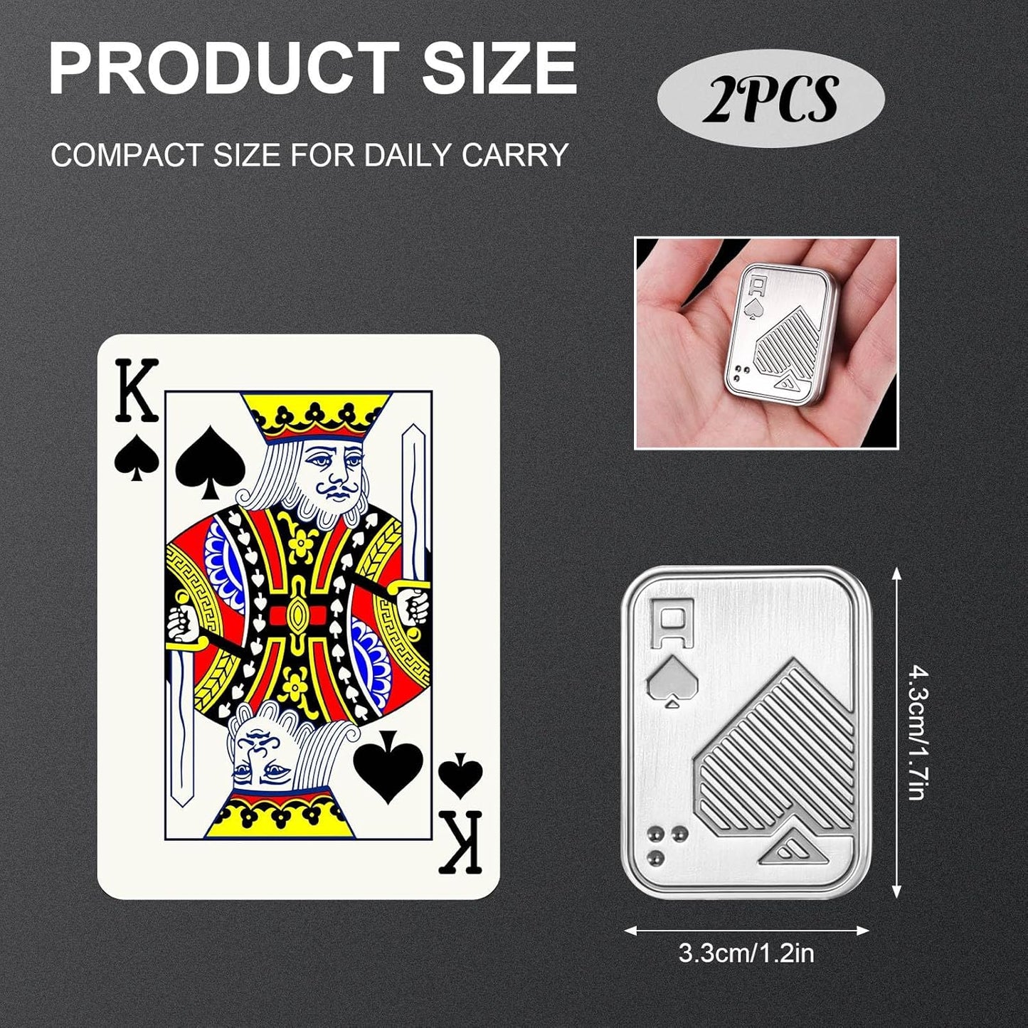 2 Pcs Metal Poker Fidget Slider,Magnetic EDC Fidget Toys,Stress Relief Poker Push Card,Cool Metal Fidget Toy Manually Rotate Toys,Office Tabletop Decompression Toys for Adults Teens Men