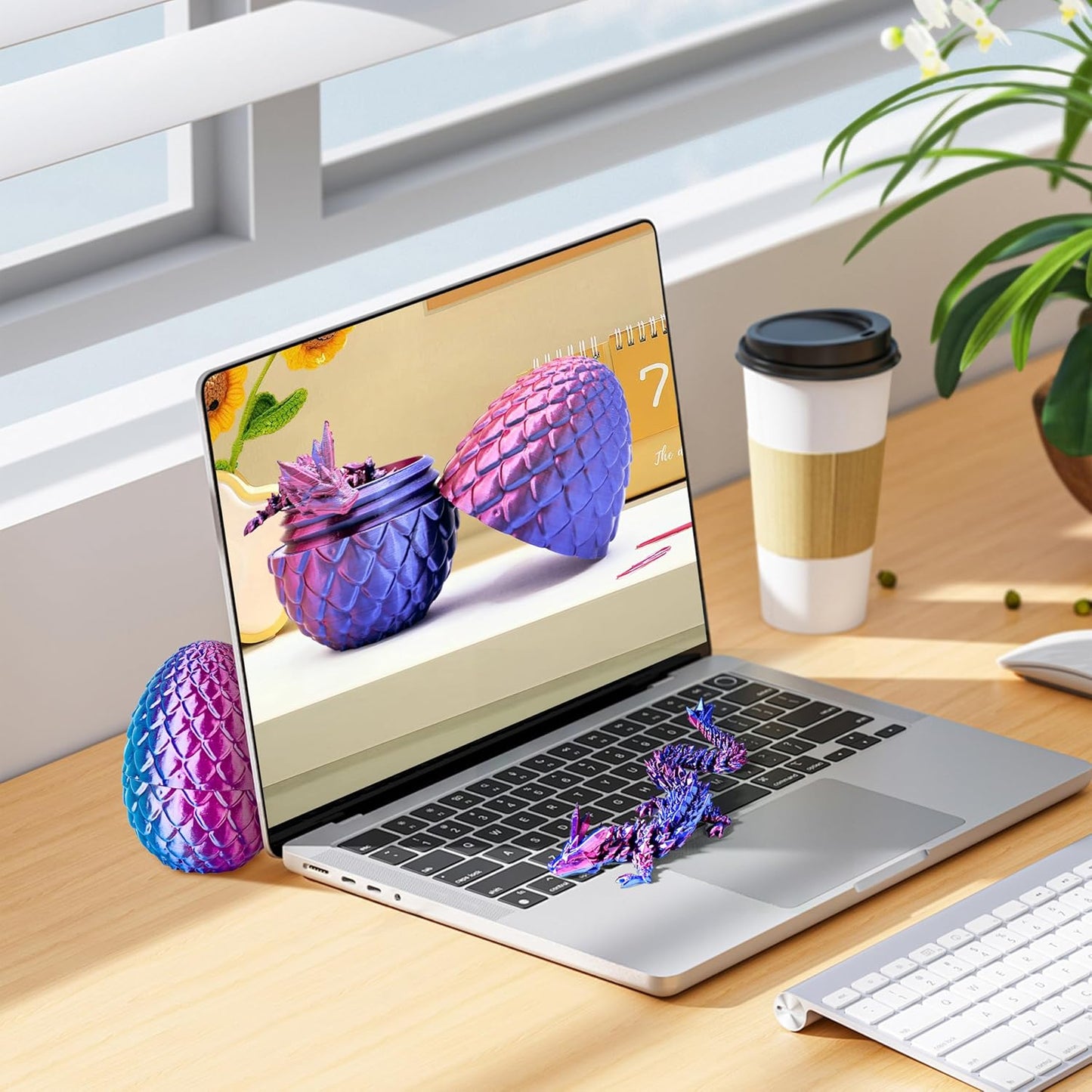 3D Printed Dragon Eggs with Drgon Inside,Articulated Crystal Dragon Toys for Kids Home Decor, Executive Dragon Fidget Desk Toys (Lser Purple)