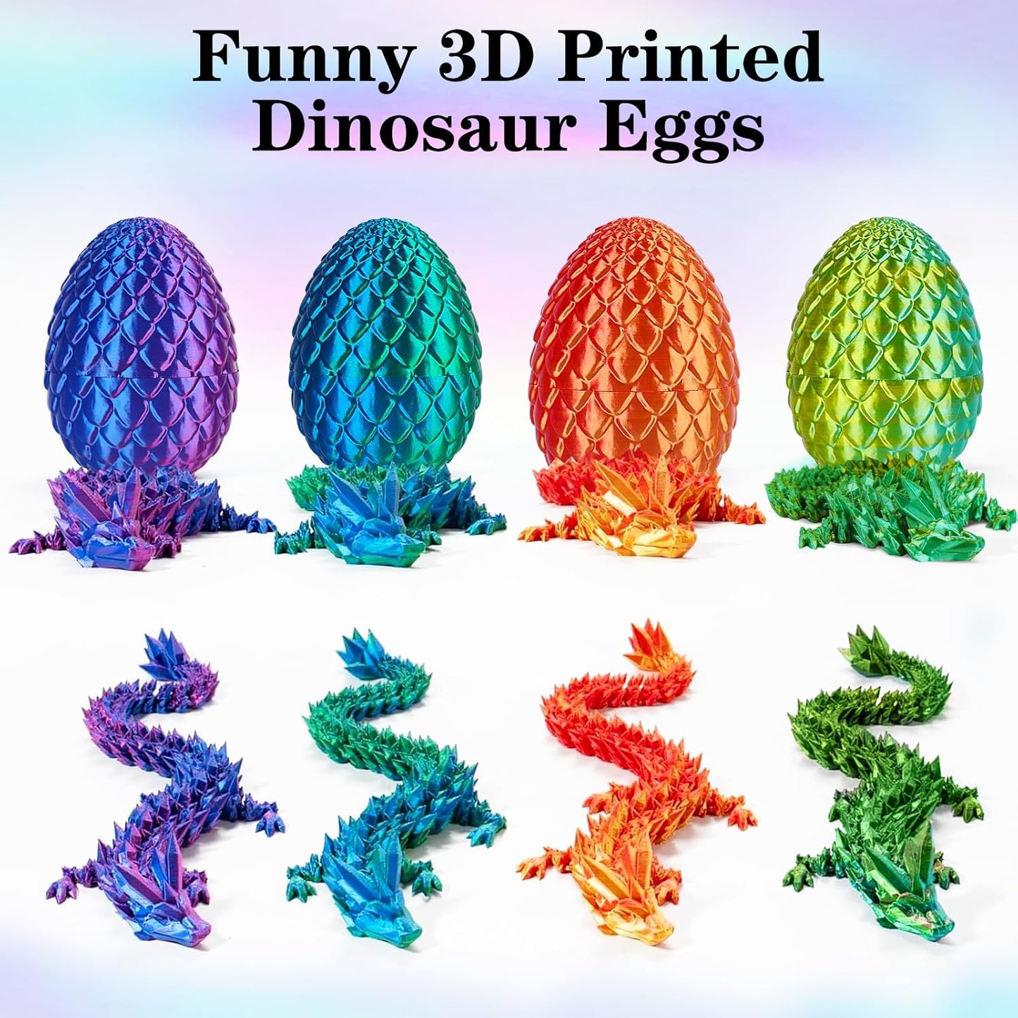 3D Printed Dragon Egg Toys, Easter Egg Crystal Dinosaur Eggs Fidget Toys with Movable Joints for Kids Adults Gifts