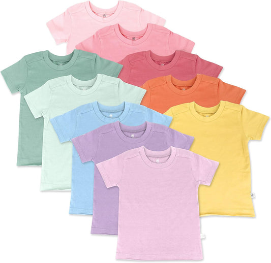 HonestBaby 10-Pack Short Sleeve T-shirts 100% Organic Cotton Baby, Toddler, Little Kids, Boys, Girls, Unisex