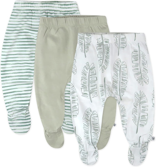 HonestBaby 3-pack Footed Pants Roomy Fit Pull on Bottoms 100% Organic Cotton for Infant Baby Boys, Girls, Unisex