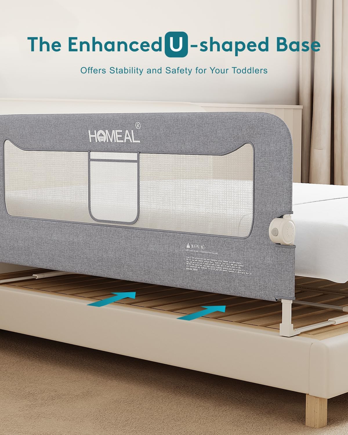 HOMEAL 47in Foldable Toddler Bed Rails with U-Shape Base, Bed Rail for Toddlers, Baby Bed Rail Guard for for Twin, Full, Queen, King Beds, Bed Rail for Baby, Grey