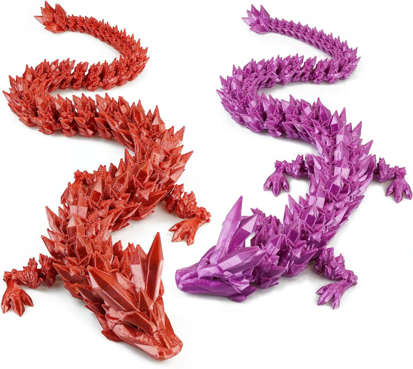 2PCS 16.5inches 3D Printed Dragon,Fidget Toy Dragon for Autism/ADHD, Executive Desk Toys,Home Office Decor (red/Purple)