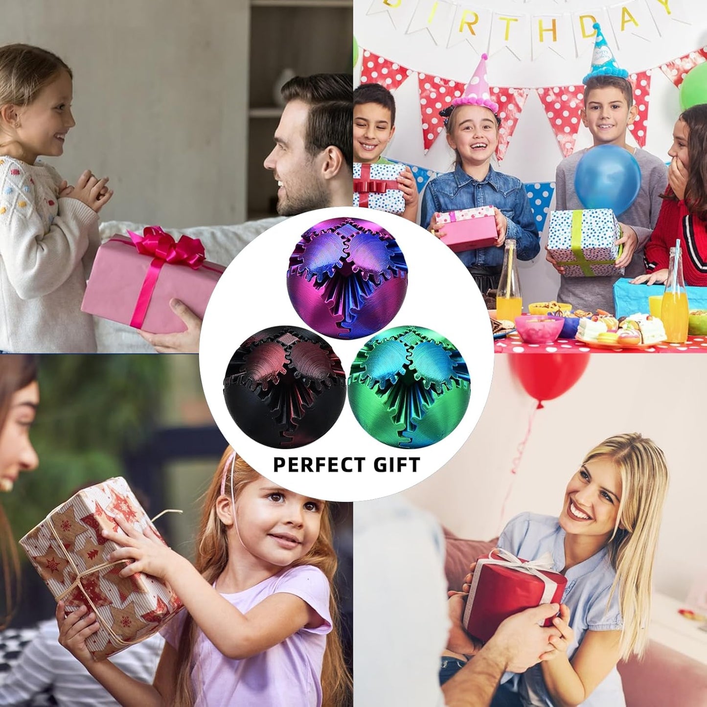 3 PCS Mini 3D Printed Gear Ball,Funny Spin Ball Cube Fidget Toy,Activity Gear Sphere Fidget Spinner Hand Toy,Executive Desk Toys,Creative Gift