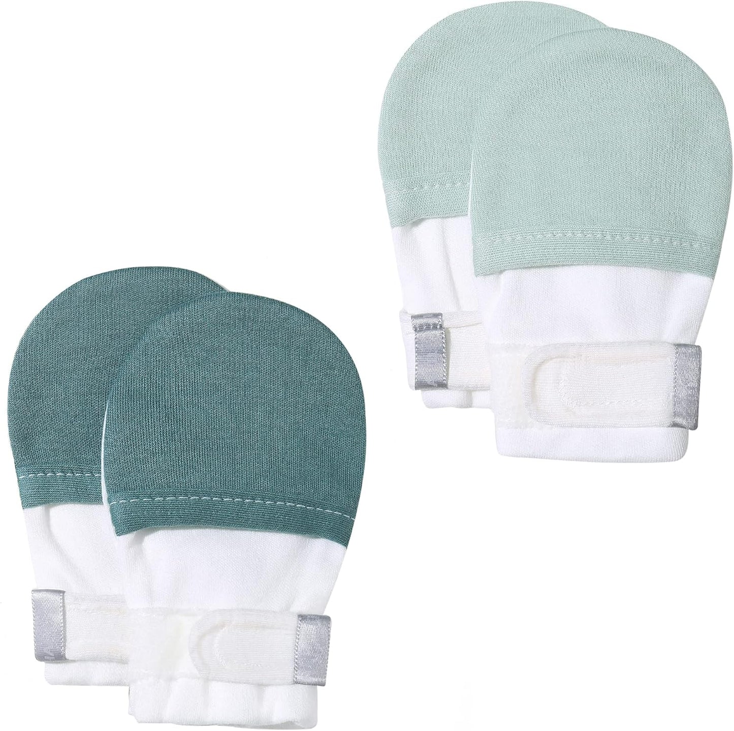 HAPIU Baby No Scratch Mittens Stay On, 100% Cotton Breathable, Adjustable Infant Gloves for Boys Girls, Newborn - 12 M