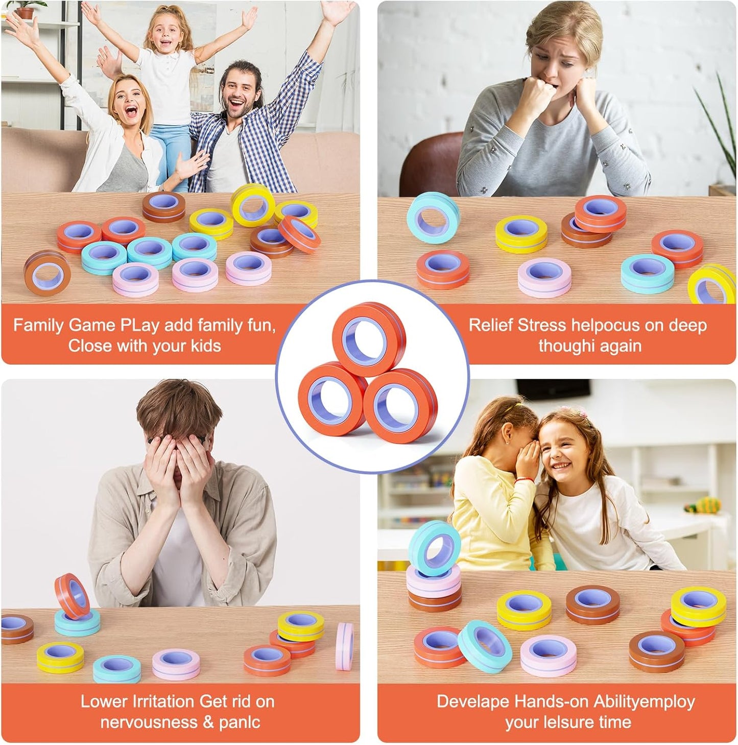 15Pcs Magnetic Rings Fidget Toy for Adult, Idea ADHD Anxiety Magnetic Fidget Toys Set Fidget Spinner Rings for Relief, Gifts for 8 9 10 11 12 13+ Year Old Boy Girl Teen