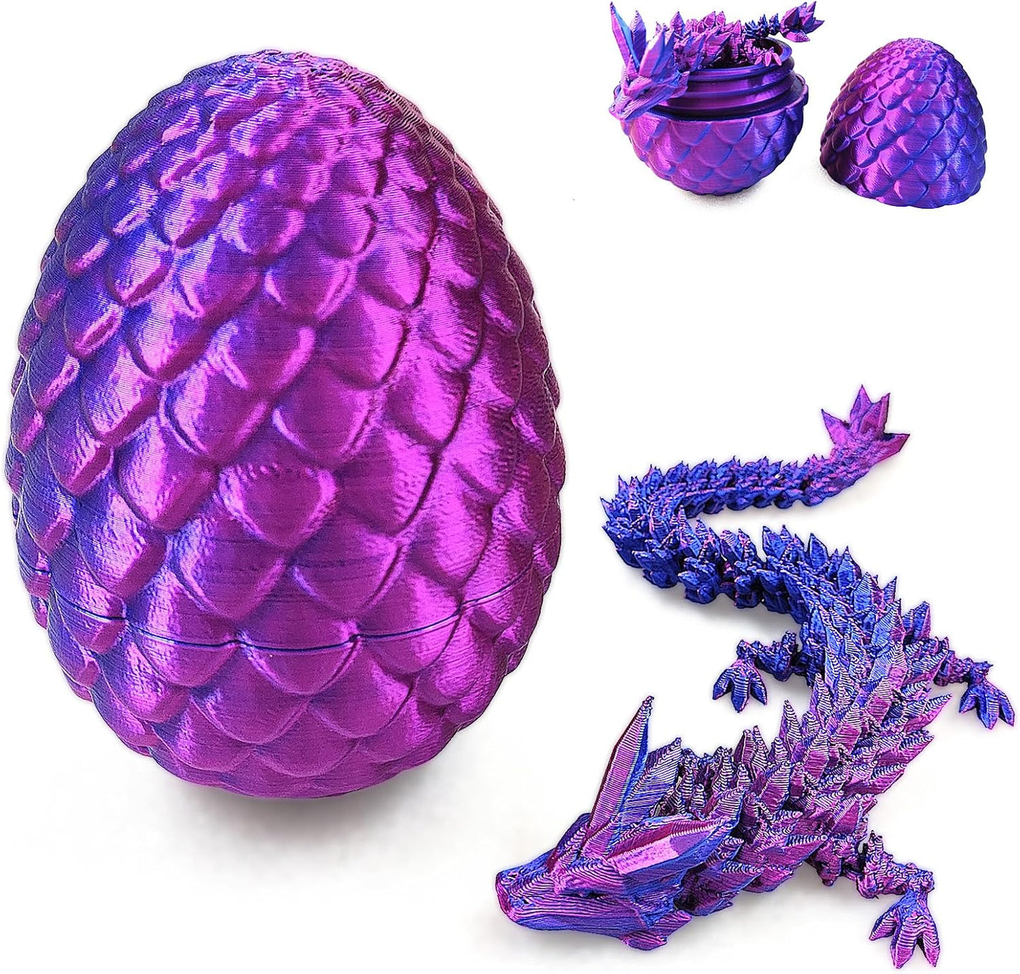 3D Printed Dragon in Egg with Dragon Inside,Dragon Surprise Egg,Flexible Joints Home Office Dragon Decor Executive Desk Toys for Autism/ADHD,Crystal Dragon Eggs Fidget Toy (Laser Purple)