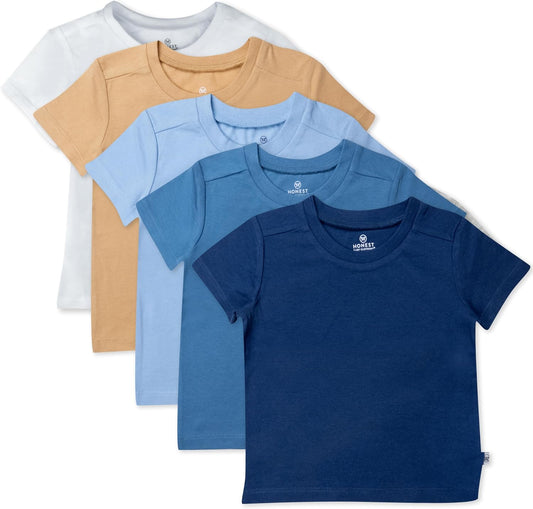 HonestBaby 5-Pack Short Sleeve T-Shirts 100% Organic Cotton Baby, Toddler, Little Kid, Boy, Girl, Unisex