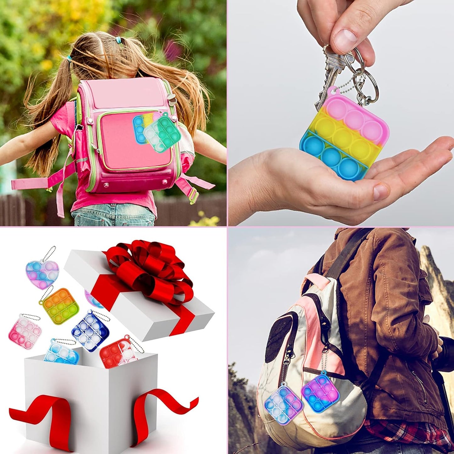 15 Pcs Mini Pop Bubble Fidget Toys for Party Favors, Small Silicone Pop Keychain Bulk for Classroom Prizes,Goodie Bag Stuffers Christmas Valentine Gifts for Kid Student