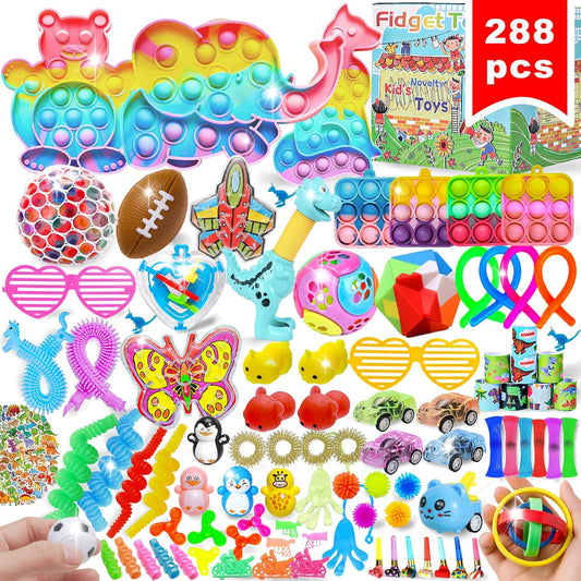 288 Pcs Fidgets Toys Pack, Kids Party Favors Stocking Stuffers Gifts, Bulk Toys for Carnival Treasure Classroom Prizes Box,Adults Stress Relief Sensory Toy,Autism Autistic Children ADHD