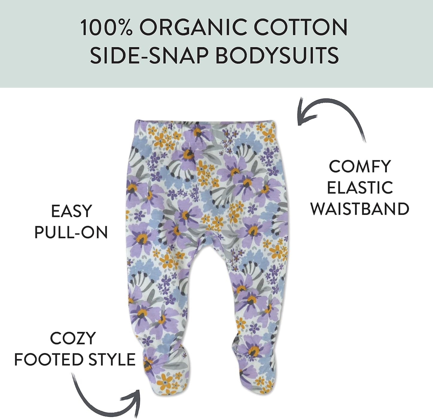 HonestBaby 3-pack Footed Pants Roomy Fit Pull on Bottoms 100% Organic Cotton for Infant Baby Boys, Girls, Unisex