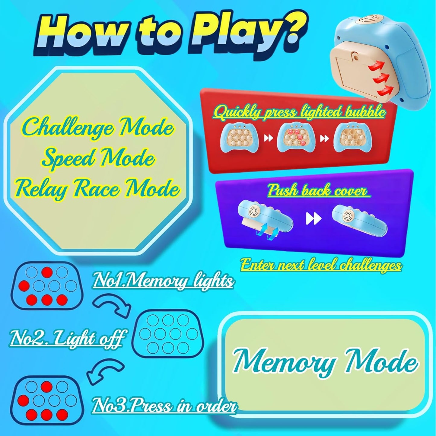 2024 New Speed Push Handheld Game Machine 2Pc-Fidget Console,Music Whack A Mole Stress Relief Fidget Toys,Squeeze Poppet Sensory Push Pop Bubble Toy,Quick Push Light Up Pop Game for Adults/Kids (WB)