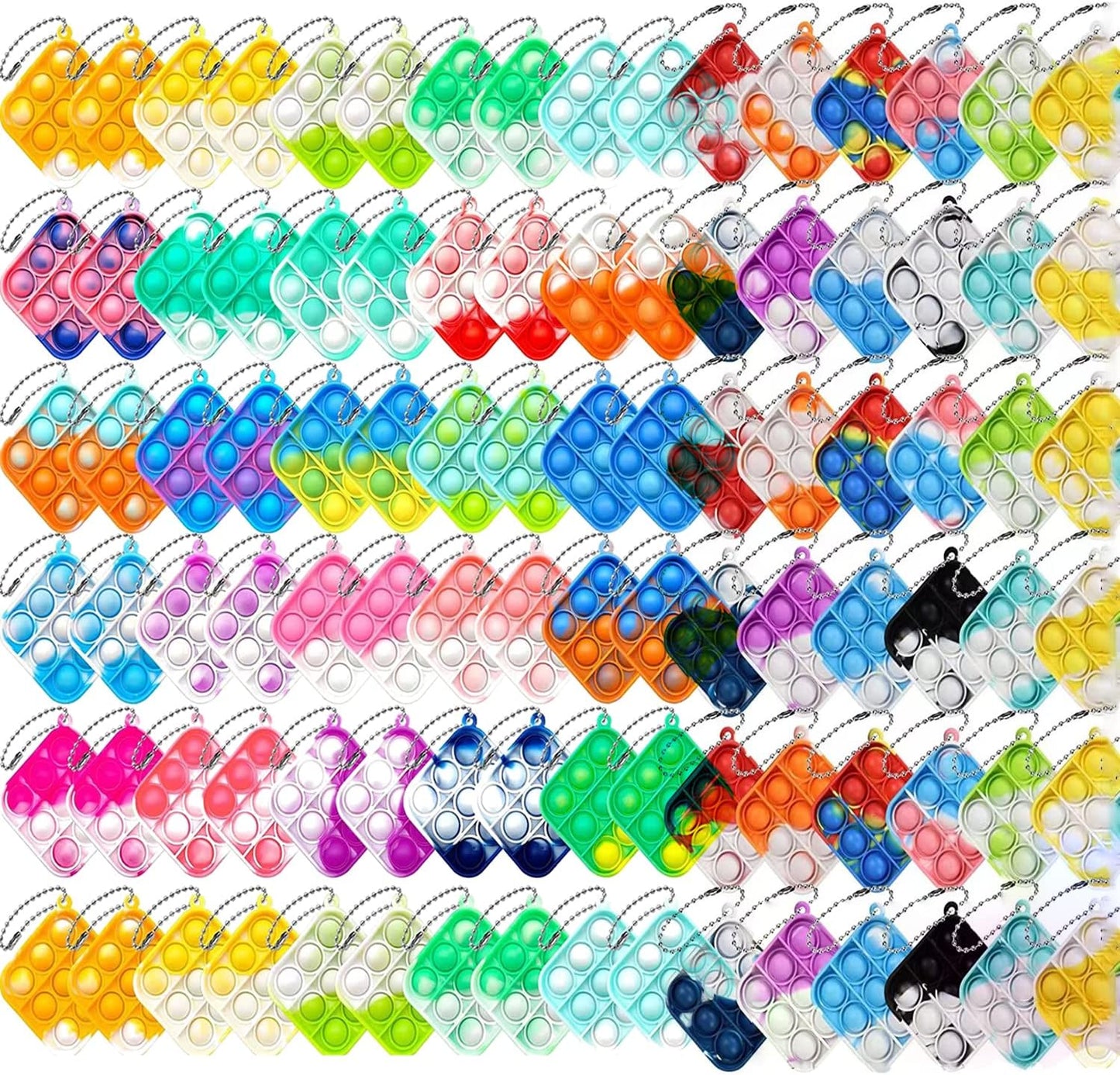 300 pcs Random Color Mini Squeeze Pop Bubble Fidget Sensory Toys, Mini Keychain Wrap Small Relieve Anxiety Stress Toy, Pop Bulk Silicone Classroom Prize for Kids Adult Party Gift