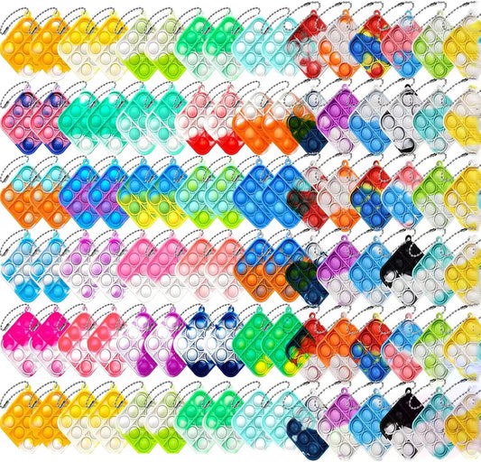 300 pcs Random Color Mini Squeeze Pop Bubble Fidget Sensory Toys, Mini Keychain Wrap Small Relieve Anxiety Stress Toy, Pop Bulk Silicone Classroom Prize for Kids Adult Party Gift