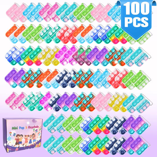 100 PCS Mini Pop Fidget Toys Pack Party Favors, Easter Silicone Squeeze Pop Bubble Fidget Bulk Sensory Toys, Pop Keychain Bubble Toy Party Bag Fillers for Kids, Wrap Pop Toy