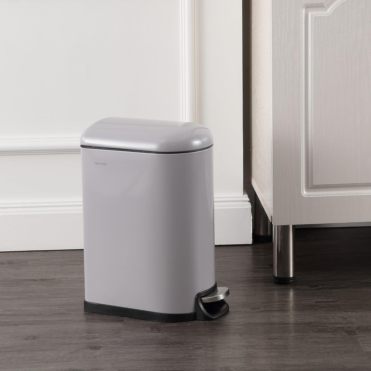 happimess HPM1009I Roland Mini 2.6-Gallon Step-Open Trash Can, Fog Gray,with Soft-Close Lid, Fingerprint Resistant, Modern, Minimalistic for Home, Kitchen, Laundry Room, Office, Bedroom, Bathroom