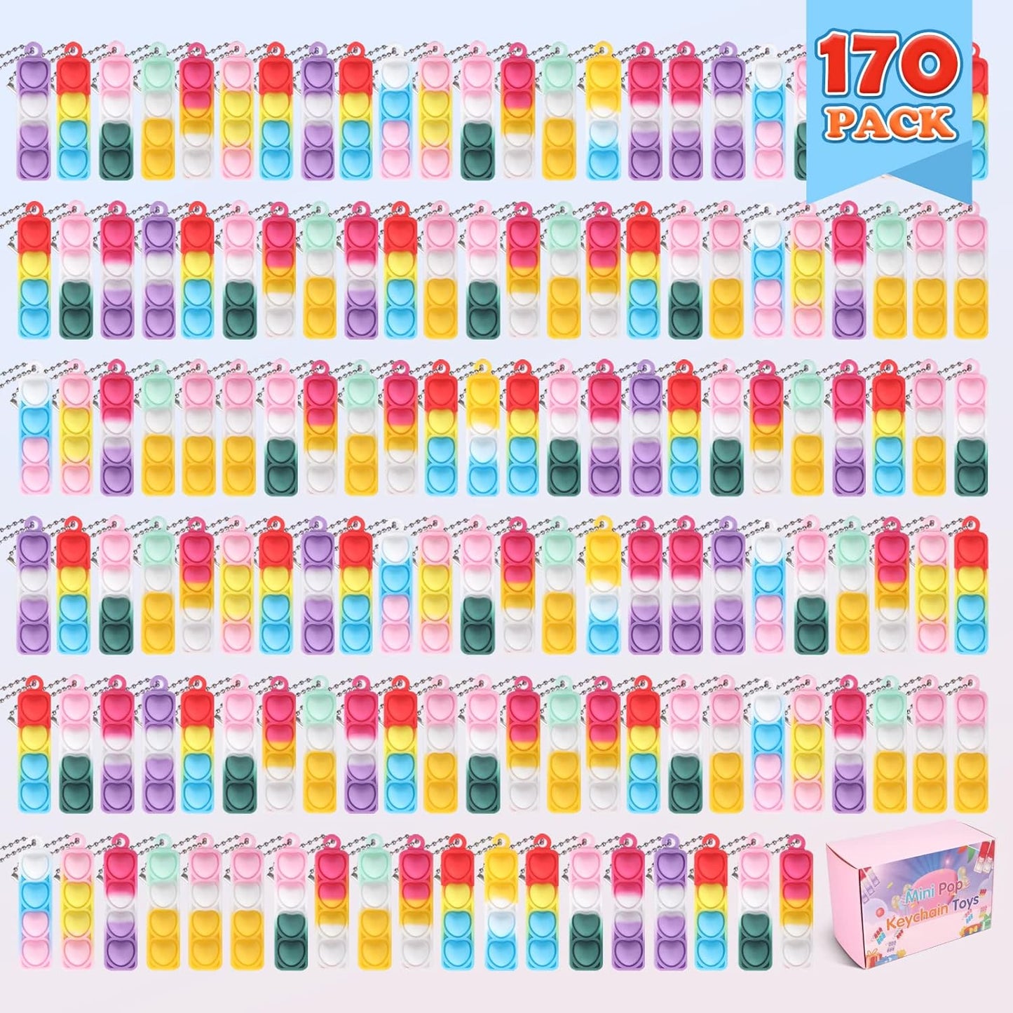 170Pcs Mini Pop Fidget Toys Bulk Party Favors for Kids Pop Keychain Sensory Toys Bag Fillers Pop Toddler Birthday Carnival Treasure Classroom Prizes Stress Reliever Anti-Anxiety Desk Toy for Boy Girl