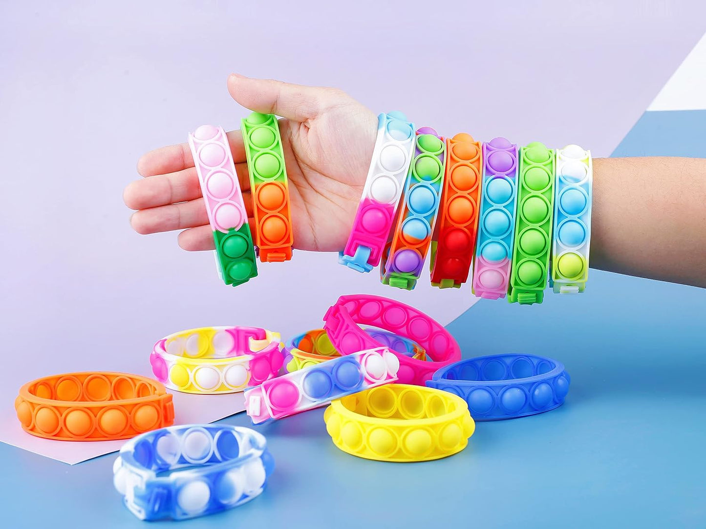 300Pcs Pop Bracelet Fidget Toy, Wearable Fidget Bracelets Push Poping Bubble Sensory Toys Stress Relief Finger Press Silicone Wristband for Kids and Adults ADHD ADD Autism Anxiety
