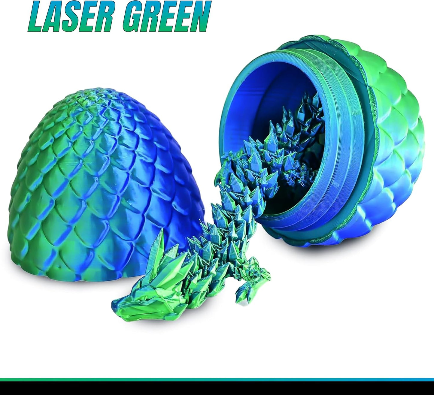 3D Printed Dragon in Egg, Full Articulated Dragon Crystal Dragon with Dragon Egg, Home Office Decor Executive Desk Toys, Adults Fidget Toys for Autism/ADHD, 12 Inches (Laser Green)