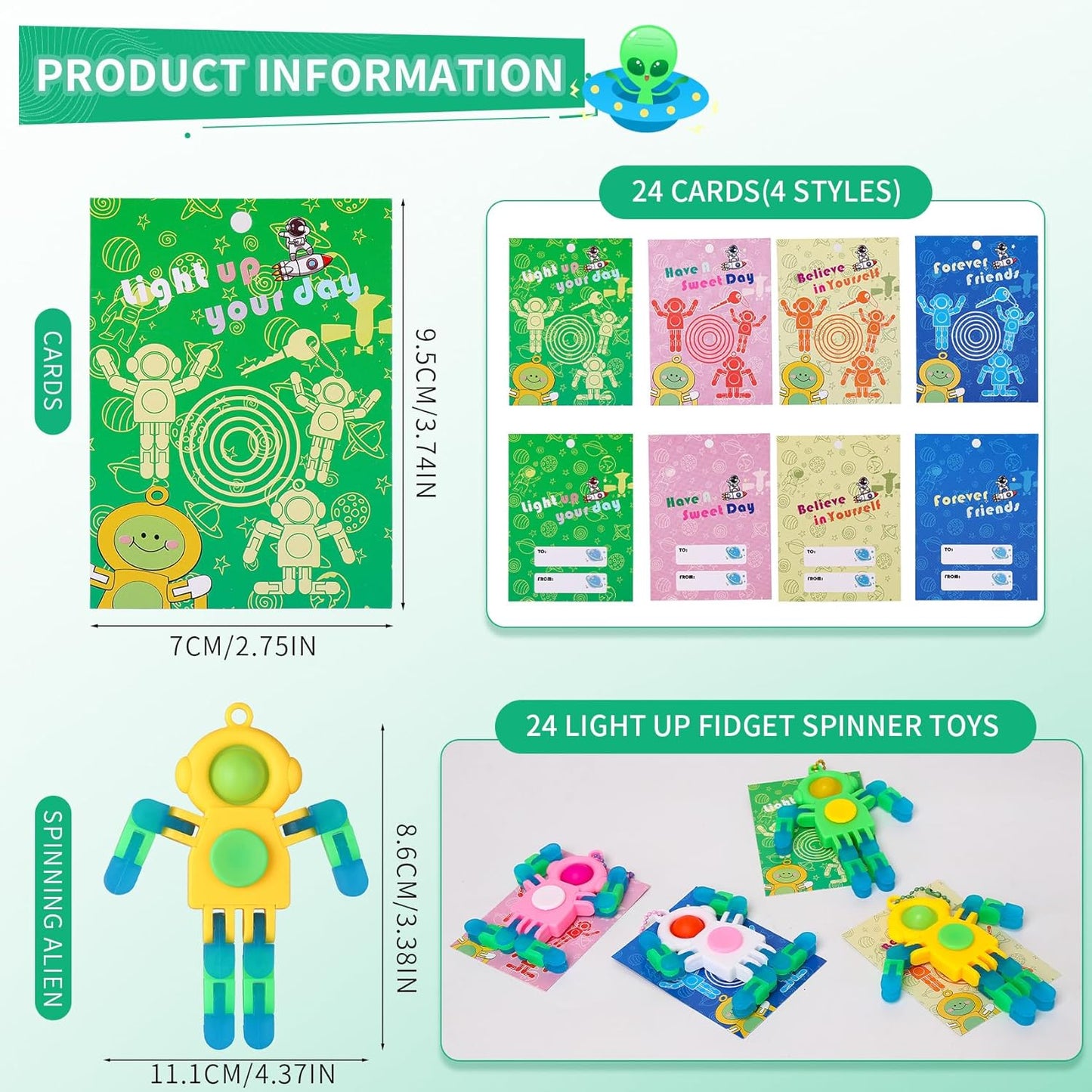 24Pcs Pop Fidget Spinners Bulk - DIY Deformable Astronaut Fingertip Toys with Cards Keychain Fidget Spinners Glow in The Dark Party Favors Sensory Toys Bulk for Kids Adults Classroom Prizes