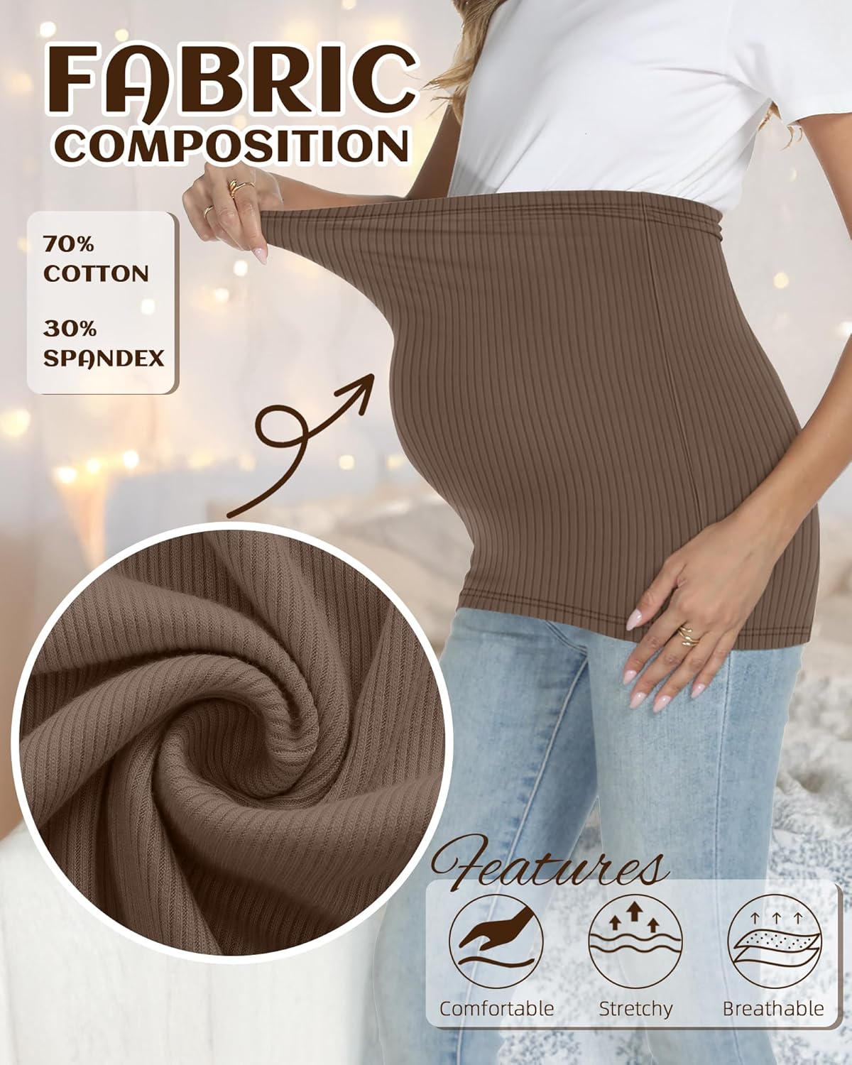 3 Pack Maternity Belly Bands for Pregnant Women Cotton Stretch Ribbed Pregnancy Support Belt Pants Extender