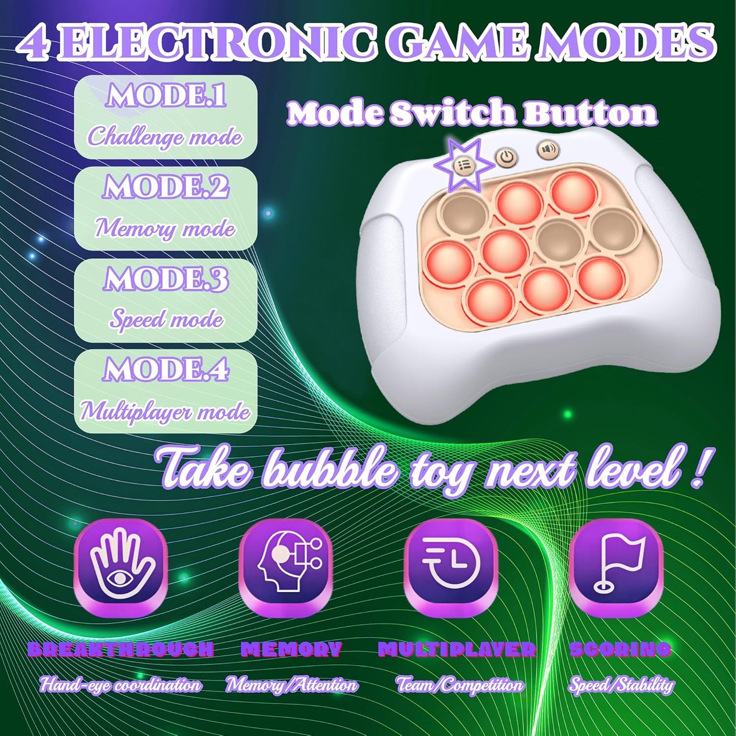 2024 New Speed Push Handheld Game Machine 2Pc-Fidget Console,Music Whack A Mole Stress Relief Fidget Toys,Squeeze Poppet Sensory Push Pop Bubble Toy,Quick Push Light Up Pop Game for Adults/Kids (WB)