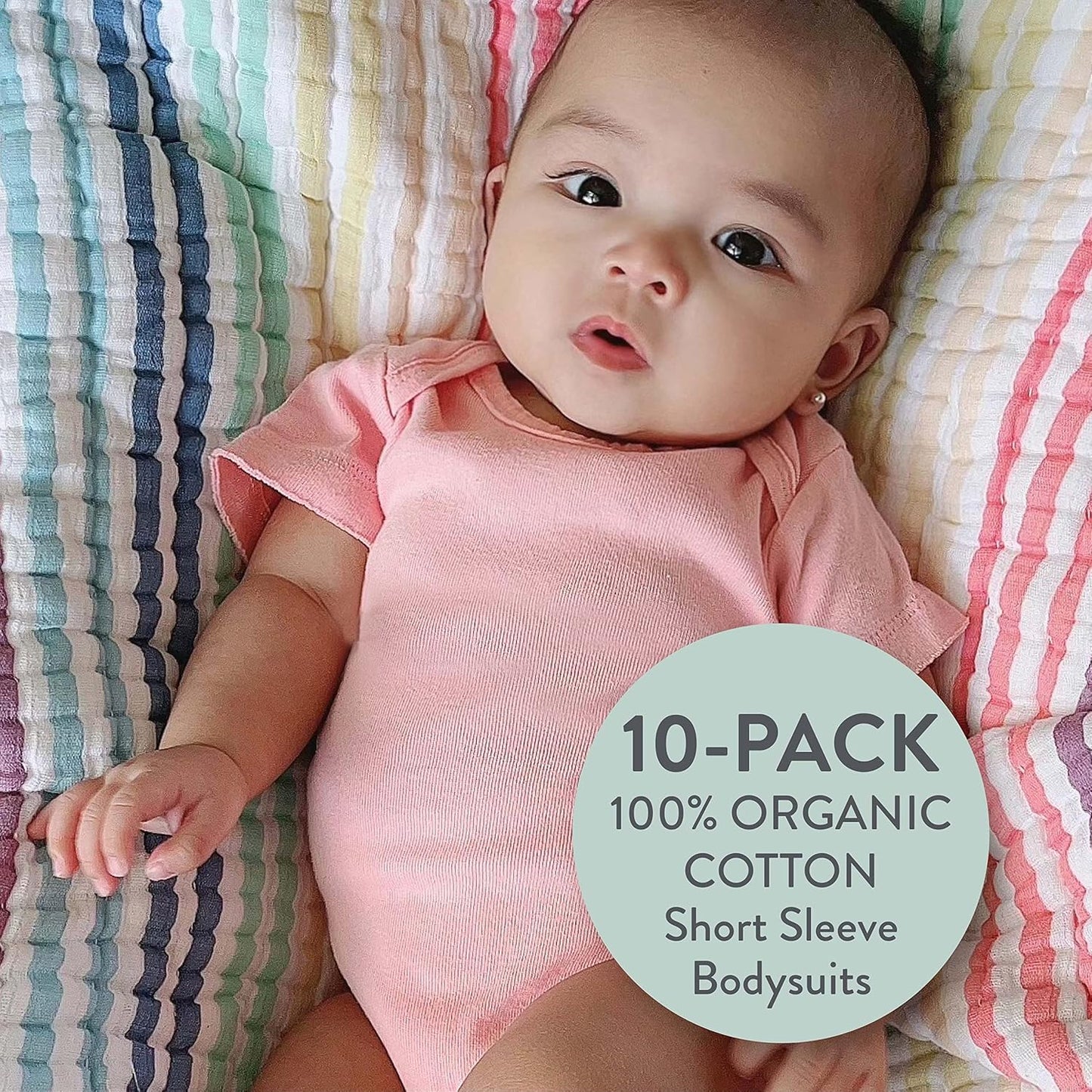 HonestBaby unisex-baby 10-pack Short Sleeve Bodysuits One-piece 100% Organic Cotton for Infant Baby Boys, Girls