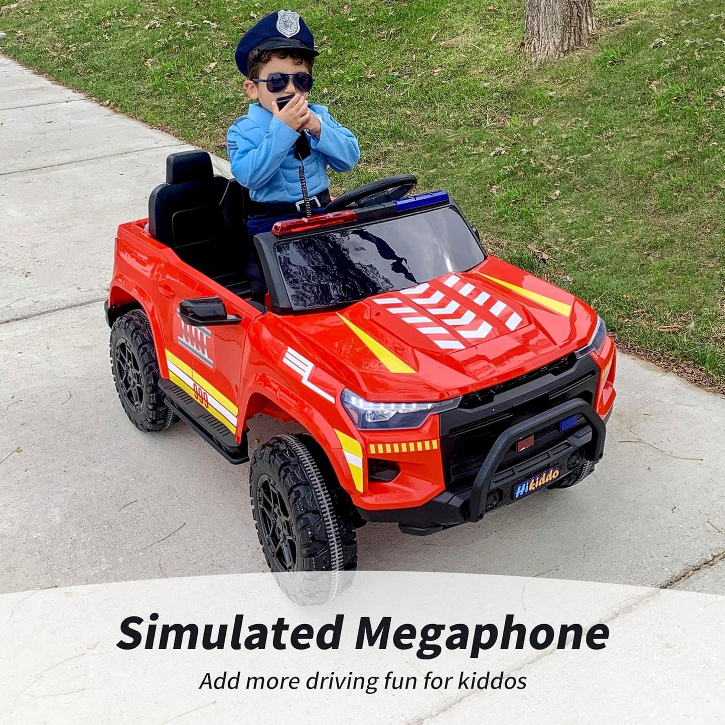 12V 7Ah Electric Fire Truck Ride-On Toy for Big Kids, 2 Seater Kids Ride on Car SUV w/Remote Control, Bluetooth - Red