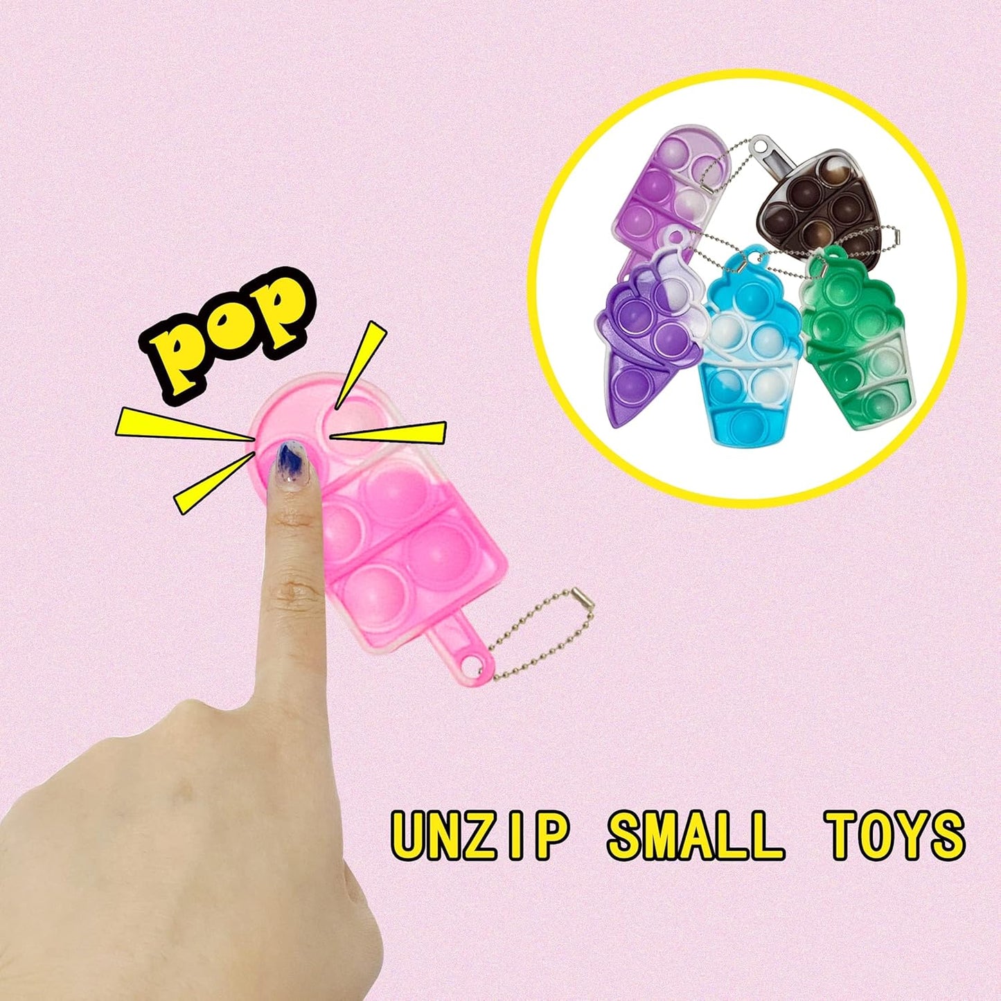 20 Pcs Ice Cream Mini Pop Push Keychain Fidget Toy Pack, Mini Pop Push Bubble Fidget Sensory Toys, Easter,Halloween,Christmas Toys for Kids Adult Gifts Birthday Party Favors